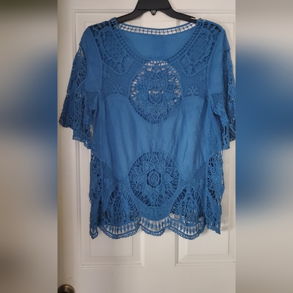 Lace blue top 2x - Picture 1 of 5